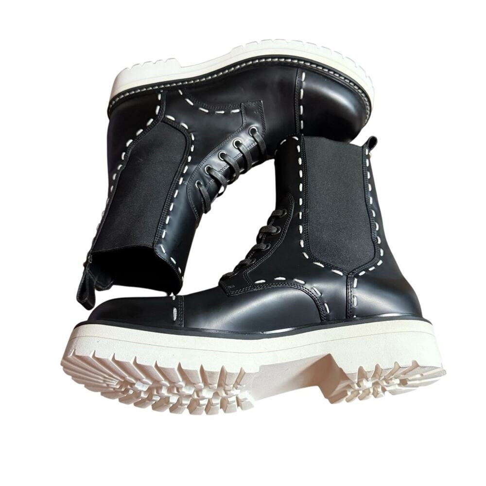 Dolce & Gabbana Leather Combat Boots Mid Calf Contrast Stitch EU 38.5 US 8.5 - Picture 9 of 13